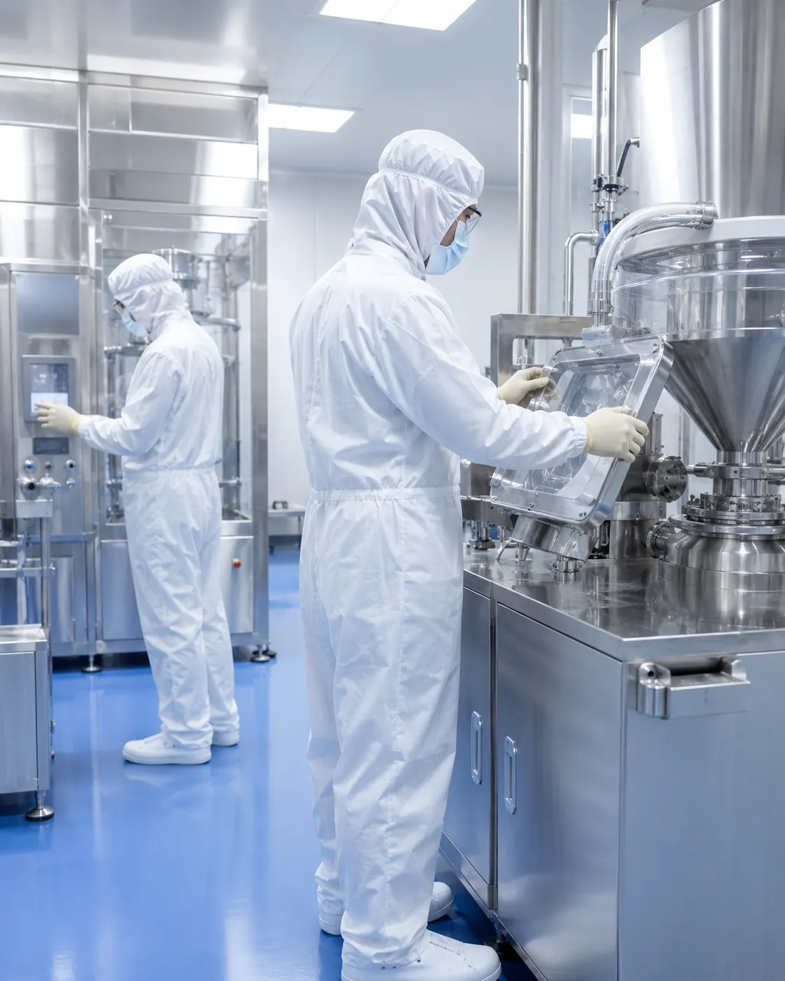 Cuarto limpio farmacéutico con equipo de proceso